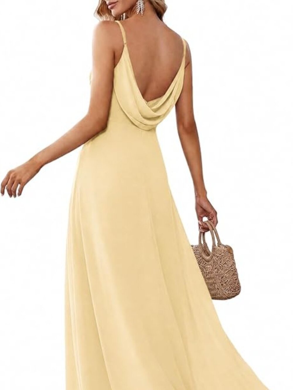 Ever Pretty Yellow Backless Cowl-Back Maxi Dress